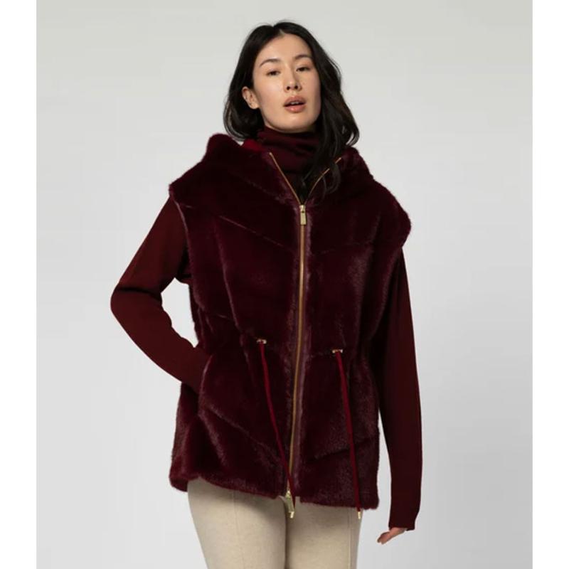 MAX & MOI - Veste en fausse fourrure bordeaux Valora 