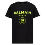 BALMAIN KIDS - Tee shirt noir avec logo fluo
