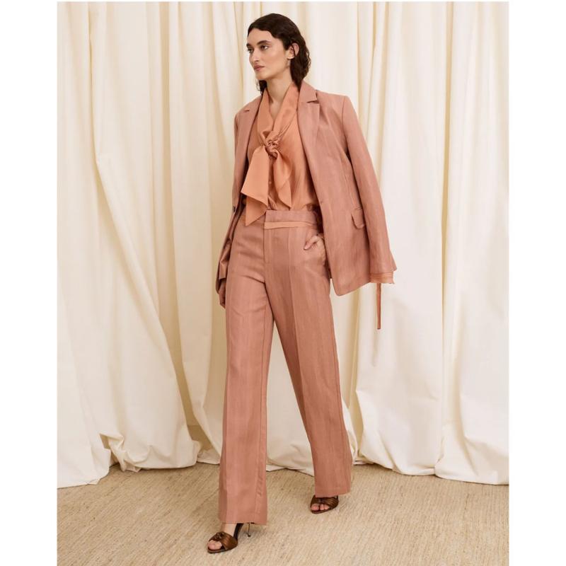 IS COMING - Pantalon large en lin 