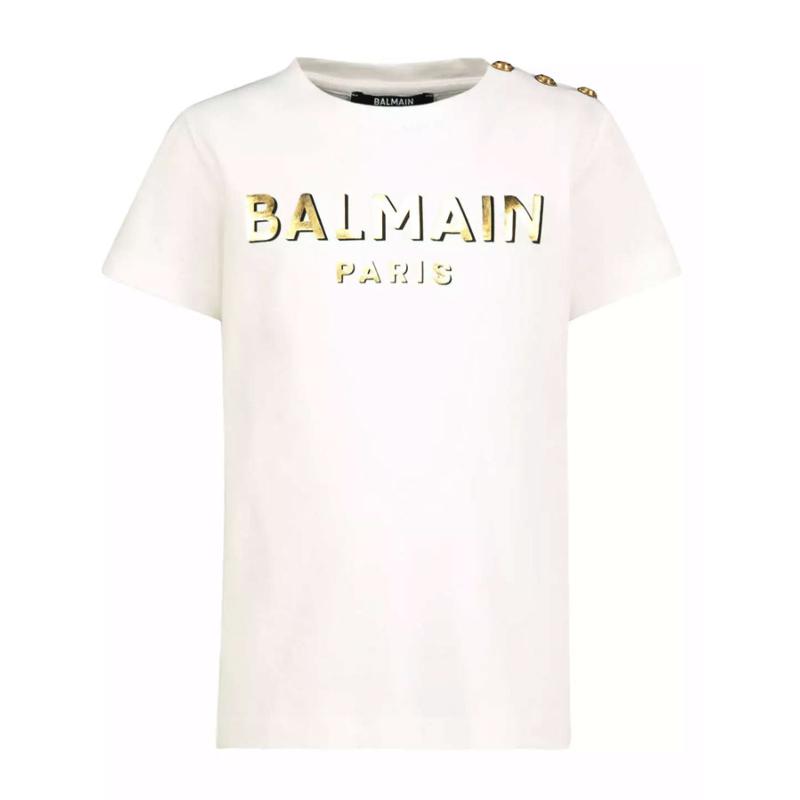 BALMAIN KIDS - Tee shirt blanc avec logo doré