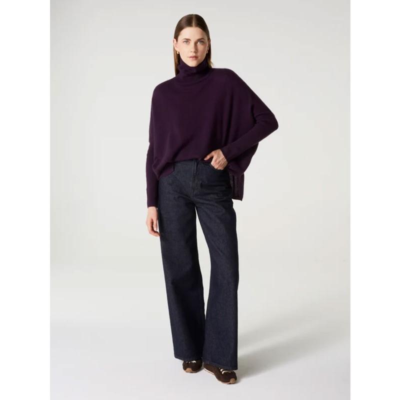 ABSOLUT CASHMERE - Pull poncho col roulé Clara plum