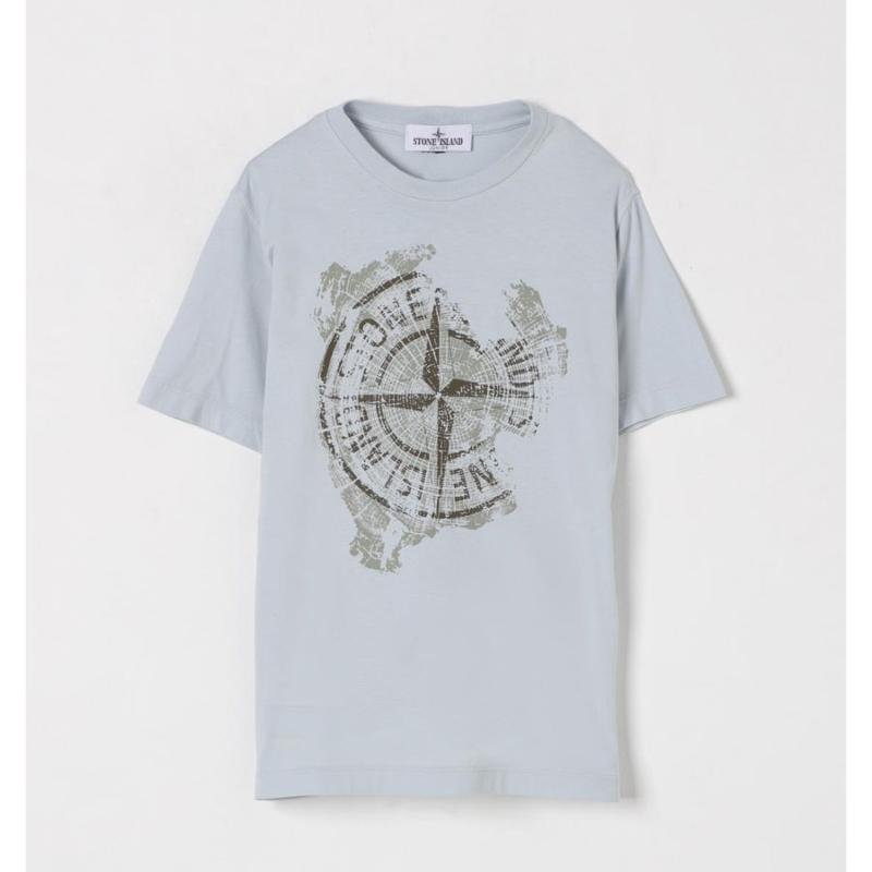 stone island junior - Tshirt bleu logo imprimé