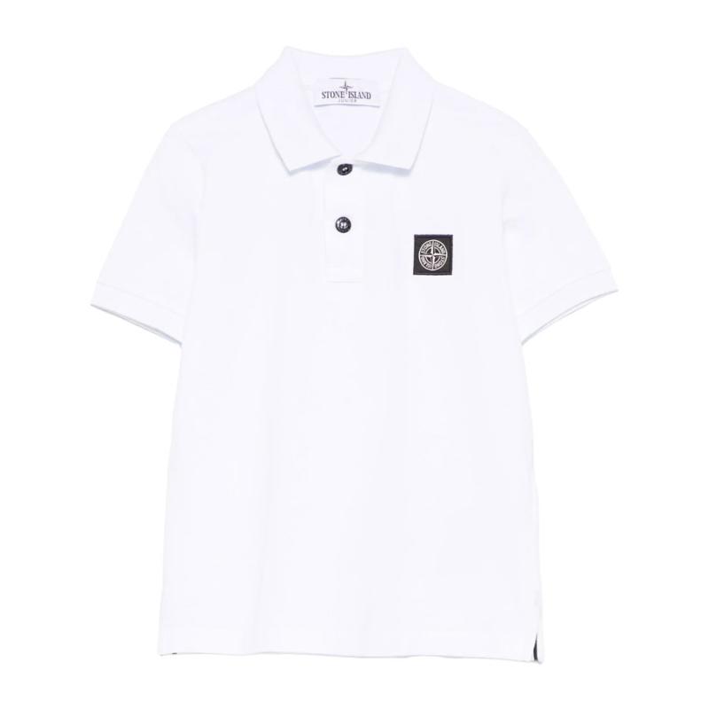 STONE ISLAND JUNIOR - Polo blanc logo patch 