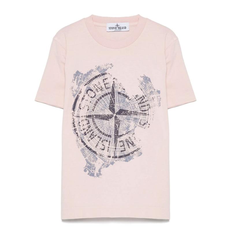 stone island junior - Tshirt rose logo imprimé